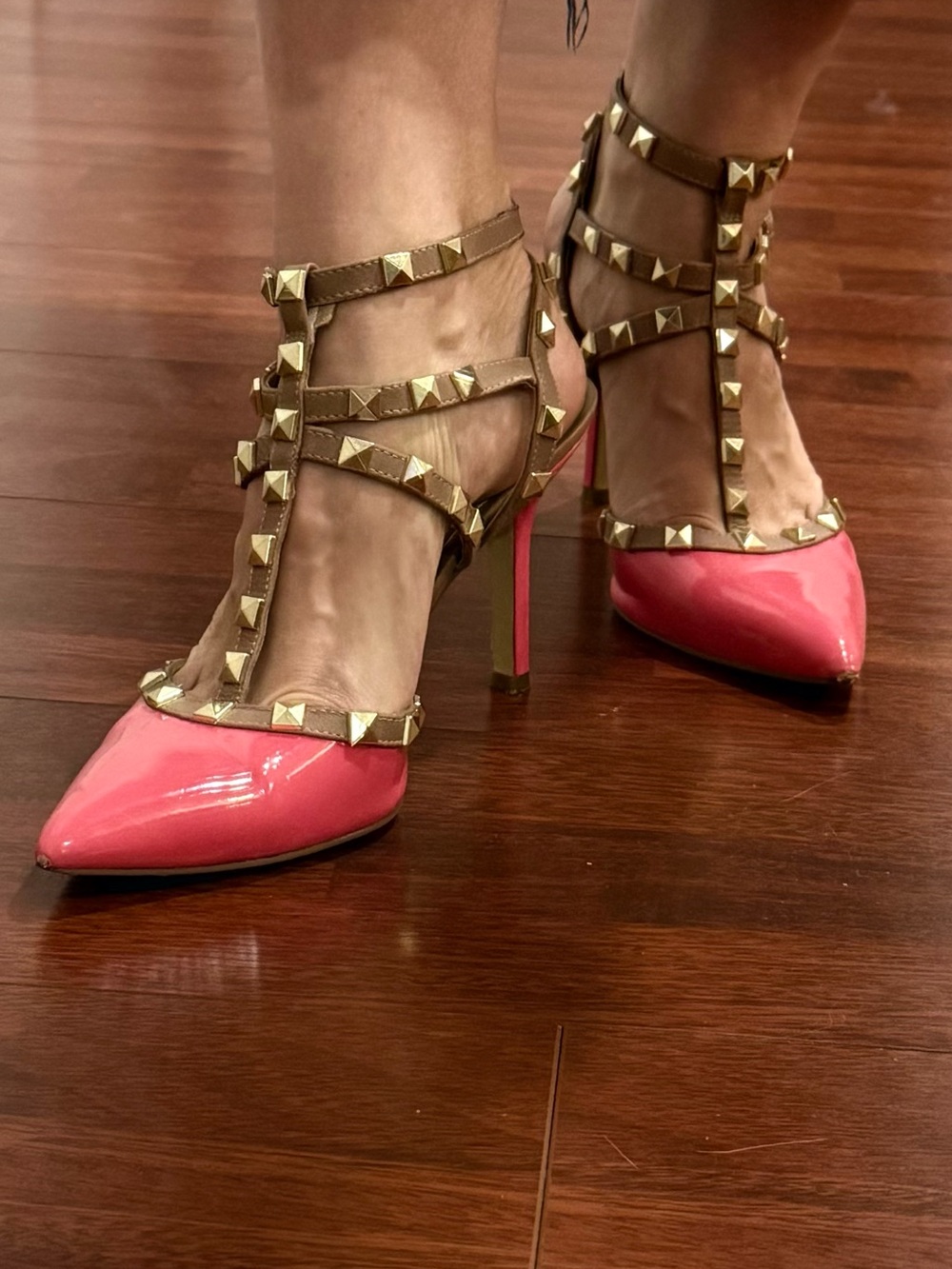 BCBGeneration Pink Patent Studded T‑Strap Heels - Picture 2 of 8